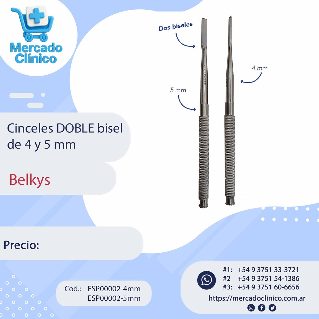 Cinceles DOBLE bisel de 4 y 5 mm - Belkys | Mercado Clinico AR